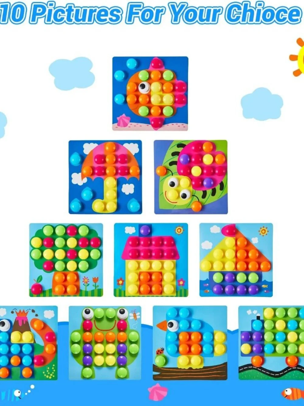 [NEW] Geekper 58PCS Button Art Toys for Toddlers Color Matching Mosaic Pegboard